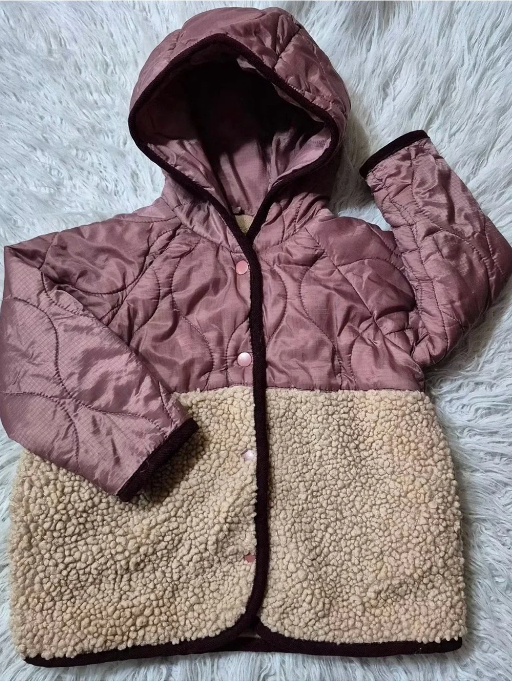 Zara Pink Quilted Jacket with Cream Sherpa Minnie Panel